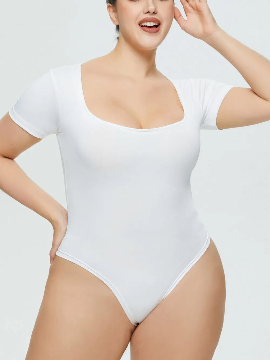 Square-neck short-sleeve bodysuit by Bare Muse