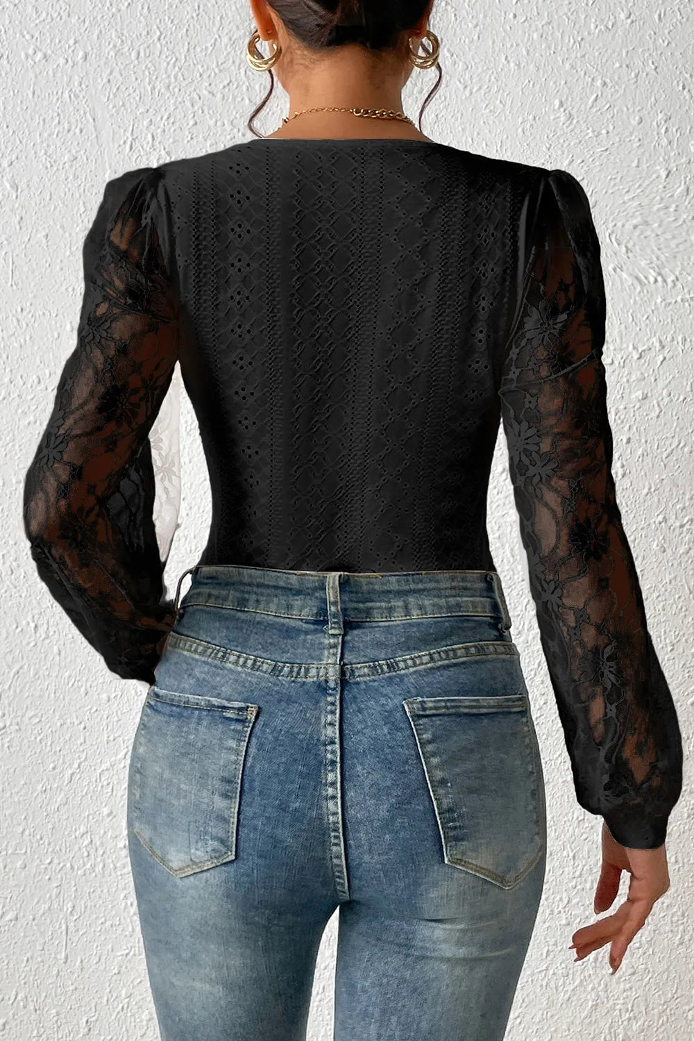 Eyelet Lace Long-Sleeve Bodysuit
