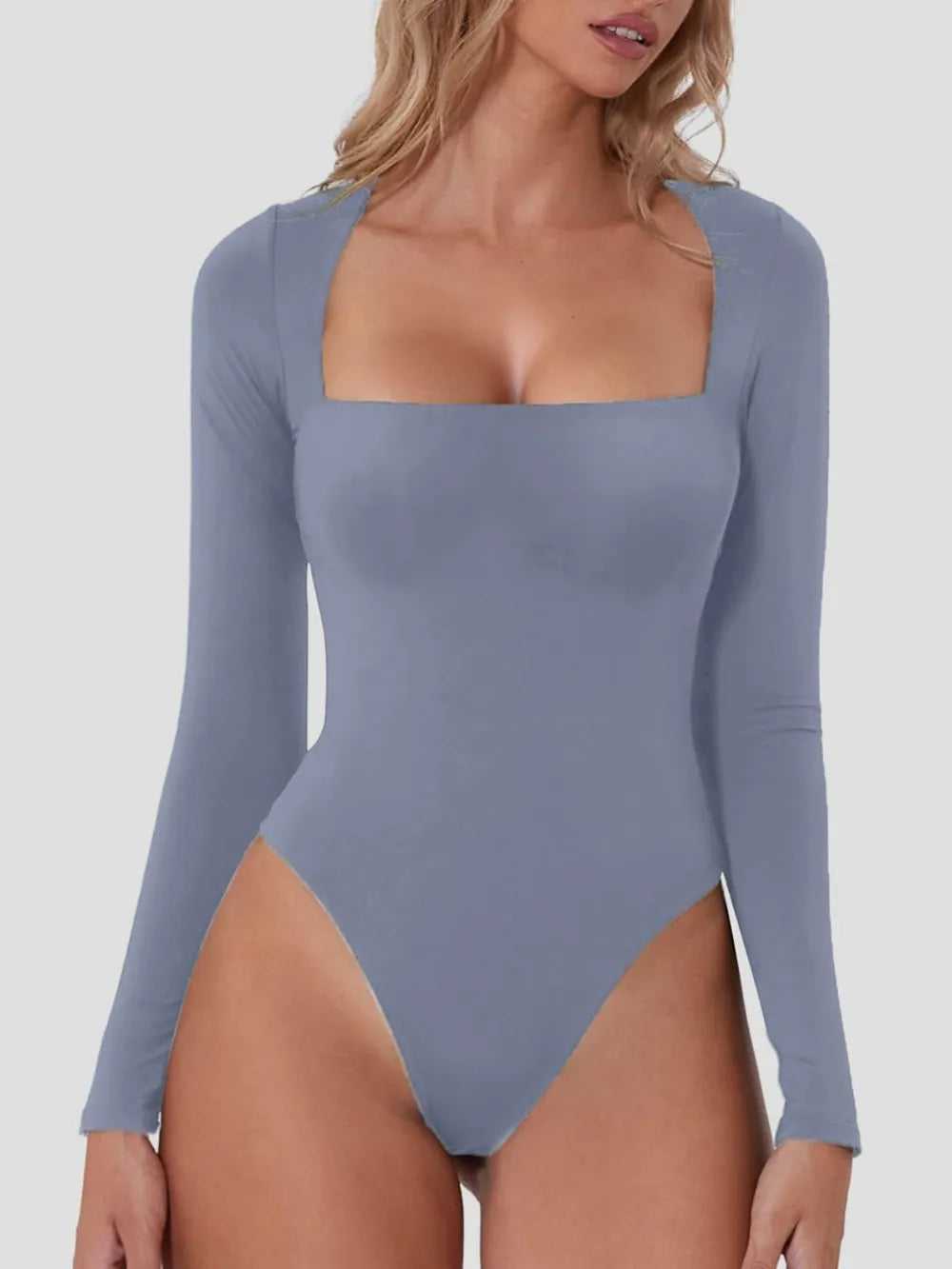 Long-sleeve bodysuit with an anti-roll waistband