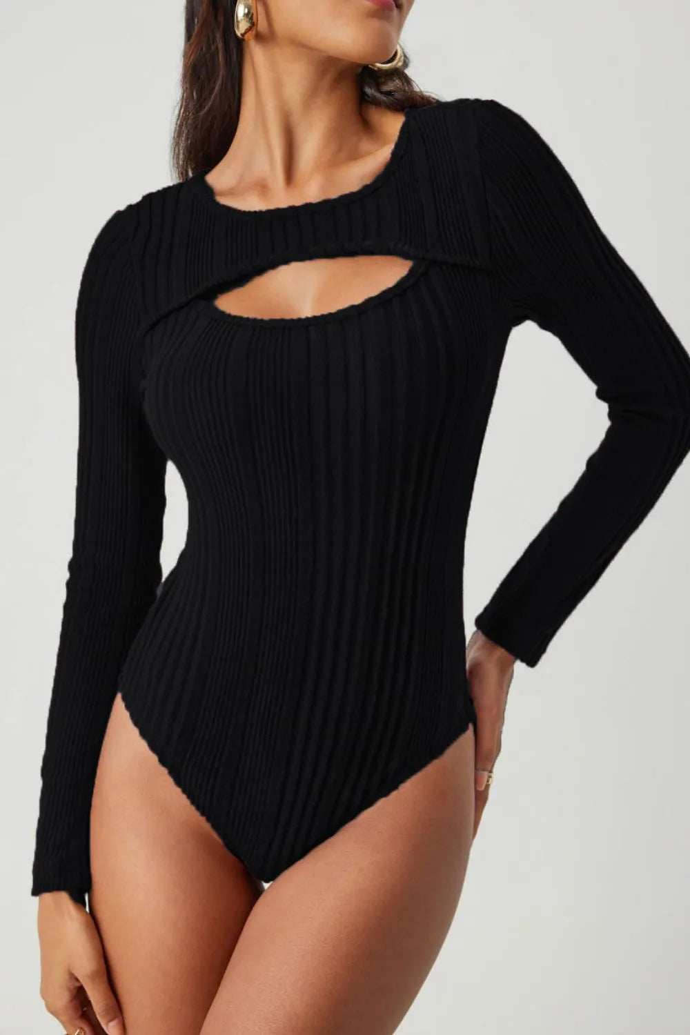 Ribbed cut-out bodysuit in deep red
