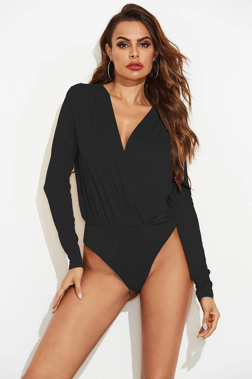 Wrap-Front Long-Sleeve Bodysuit
