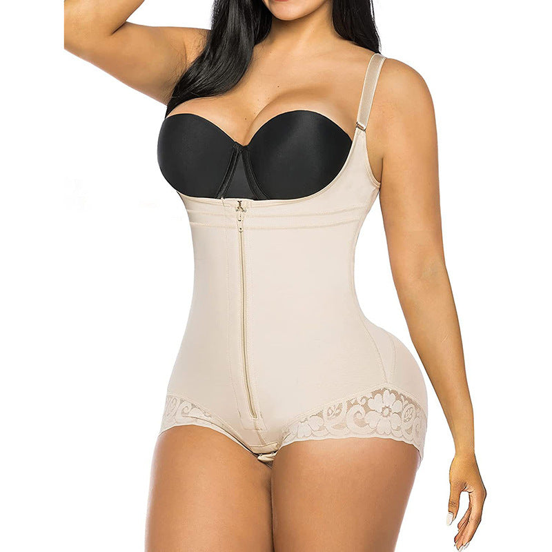 Zip-front sculpting bodysuit in nude