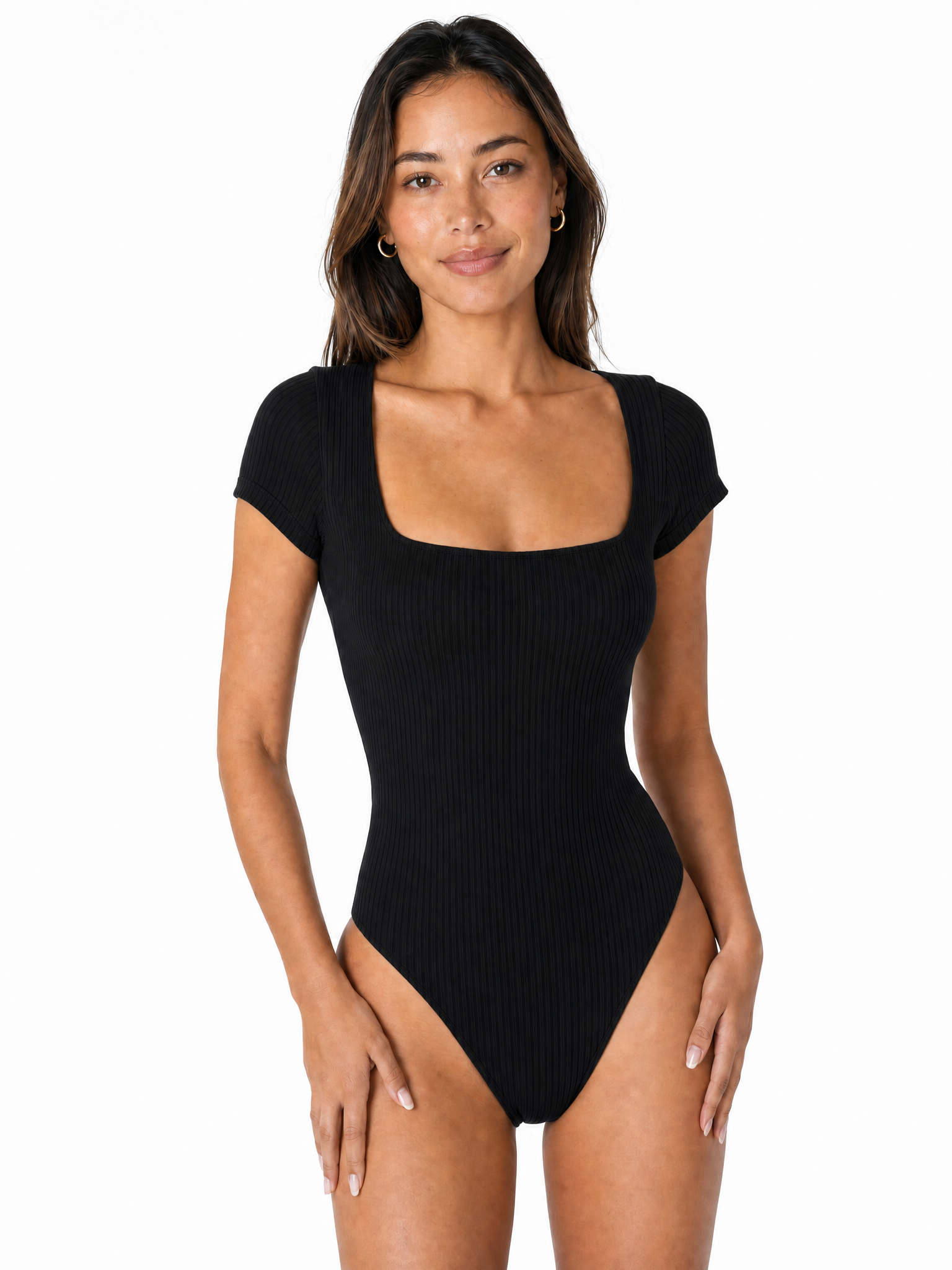 Ribbed square-neck bodysuit, one of seven colourways